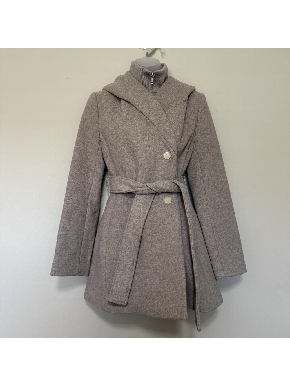 Aritzia Babaton Italy Grey Coat Wool With Bib & Belt & Buttons XS